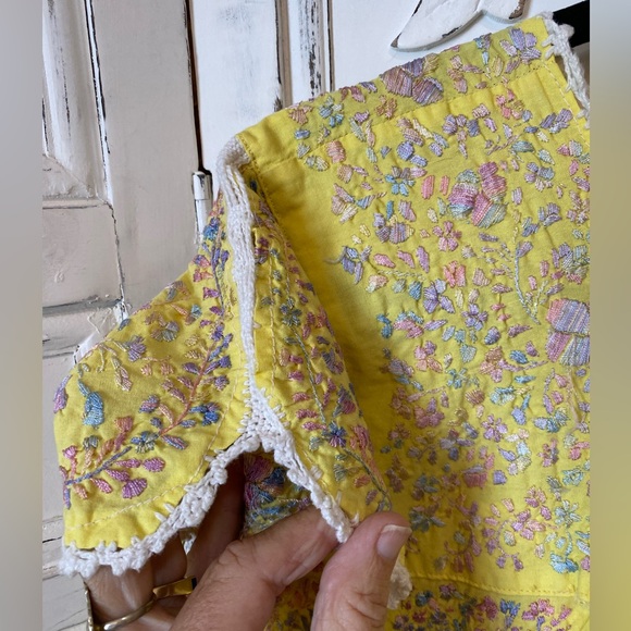 Vtg Mexican Oaxaca Embroidered Pastel Maxi Kaftan Yellow Dress - Picture 7 of 12